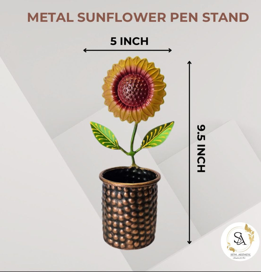 Rajasthani Handcrafted Metal sunflower Pen Stand