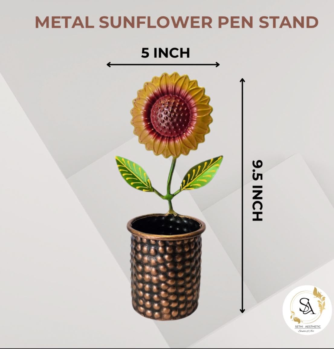 Rajasthani Handcrafted Metal sunflower Pen Stand