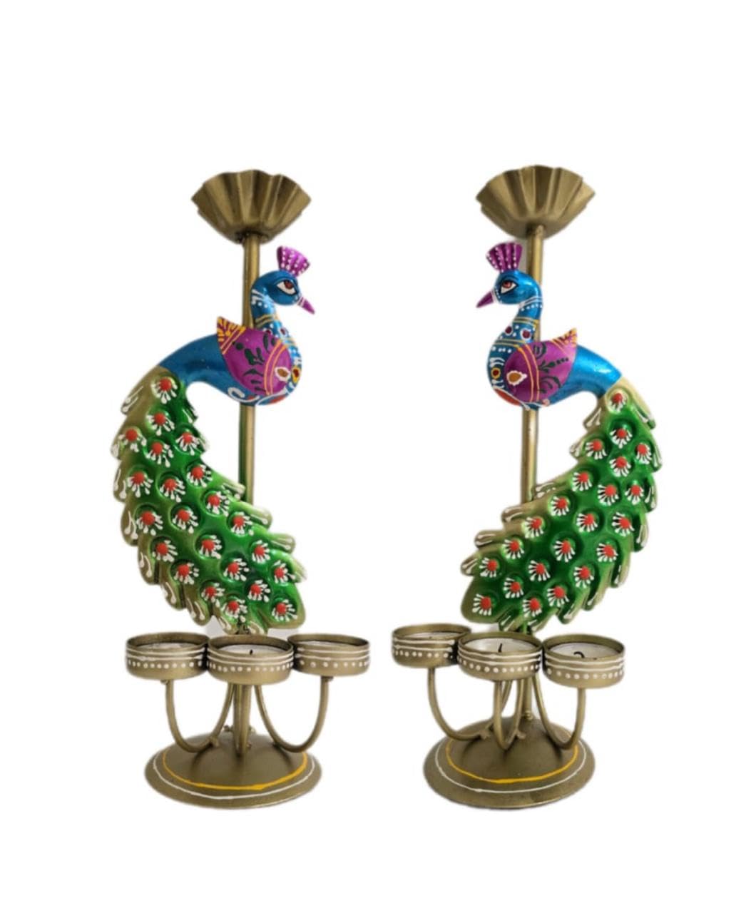 Metal Peacock Tealight Candle Holder Rajasthani Design [Pair])