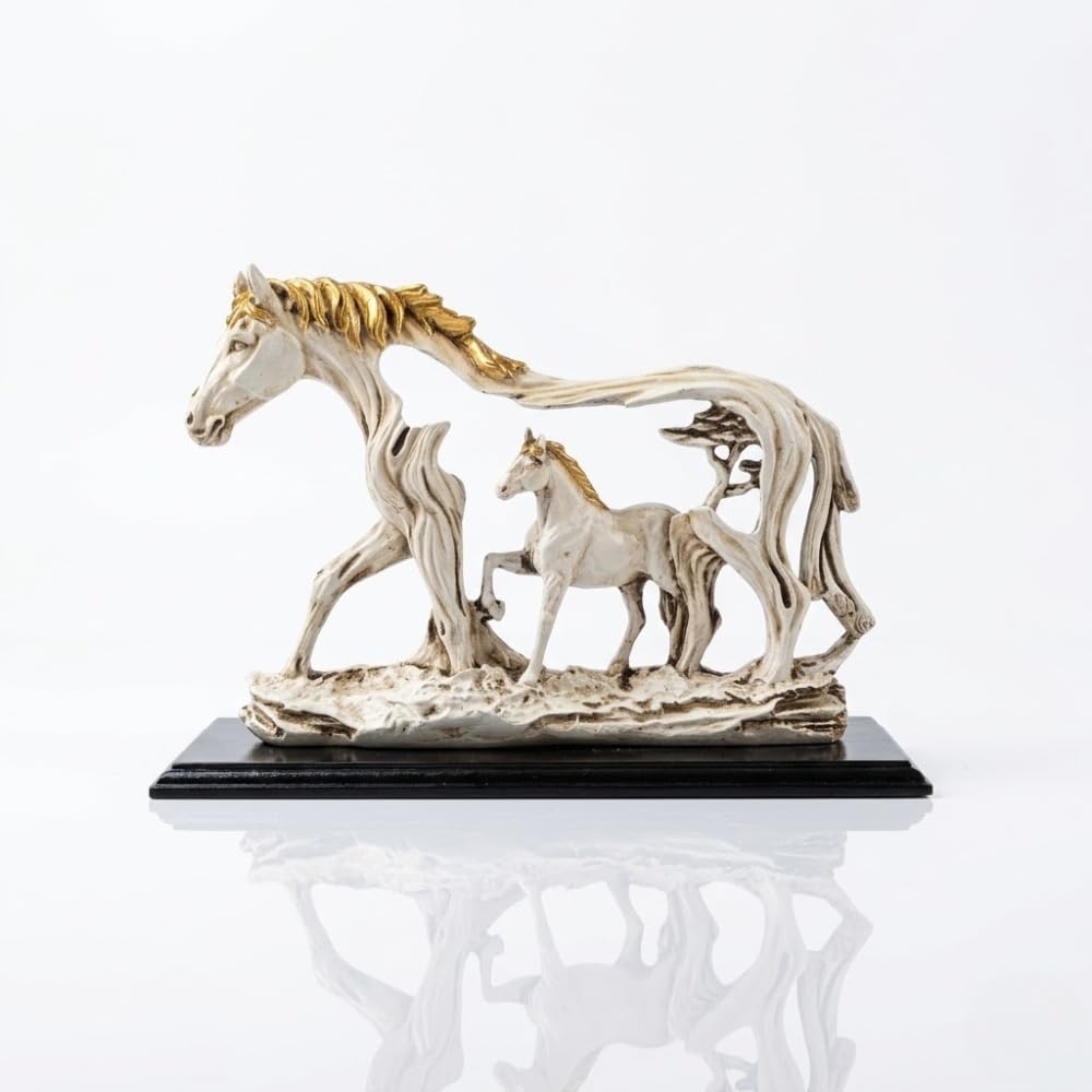 Resin Horse Showpiece | Lucky Horse Statue for Home Decor | Elegant Figurine for Living Room, Hall & Bedroom | Decorative Gift Item (White)