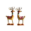 Handpainted Iron Deer Showpiece with Colorful Ethnic Design,Lustrous Finish, Pack of 2, 10.5/4.5 Inch