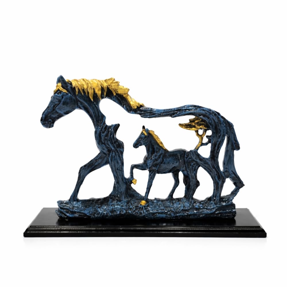 9 inch Resin Horse Showpiece | Lucky Horse Statue for Home Decor | Elegant Figurine for Living Room, Hall & Bedroom | Decorative Gift Item (Blue)