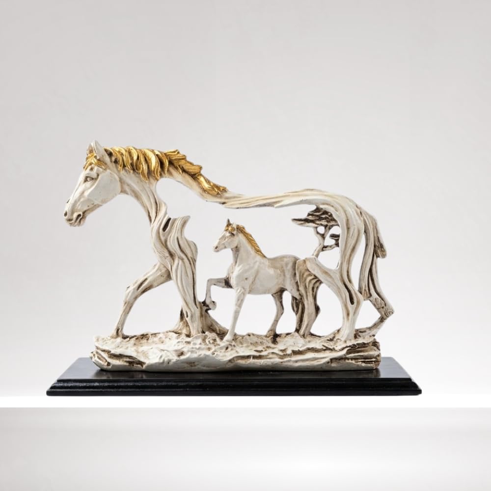 Resin Horse Showpiece | Lucky Horse Statue for Home Decor | Elegant Figurine for Living Room, Hall & Bedroom | Decorative Gift Item (White)
