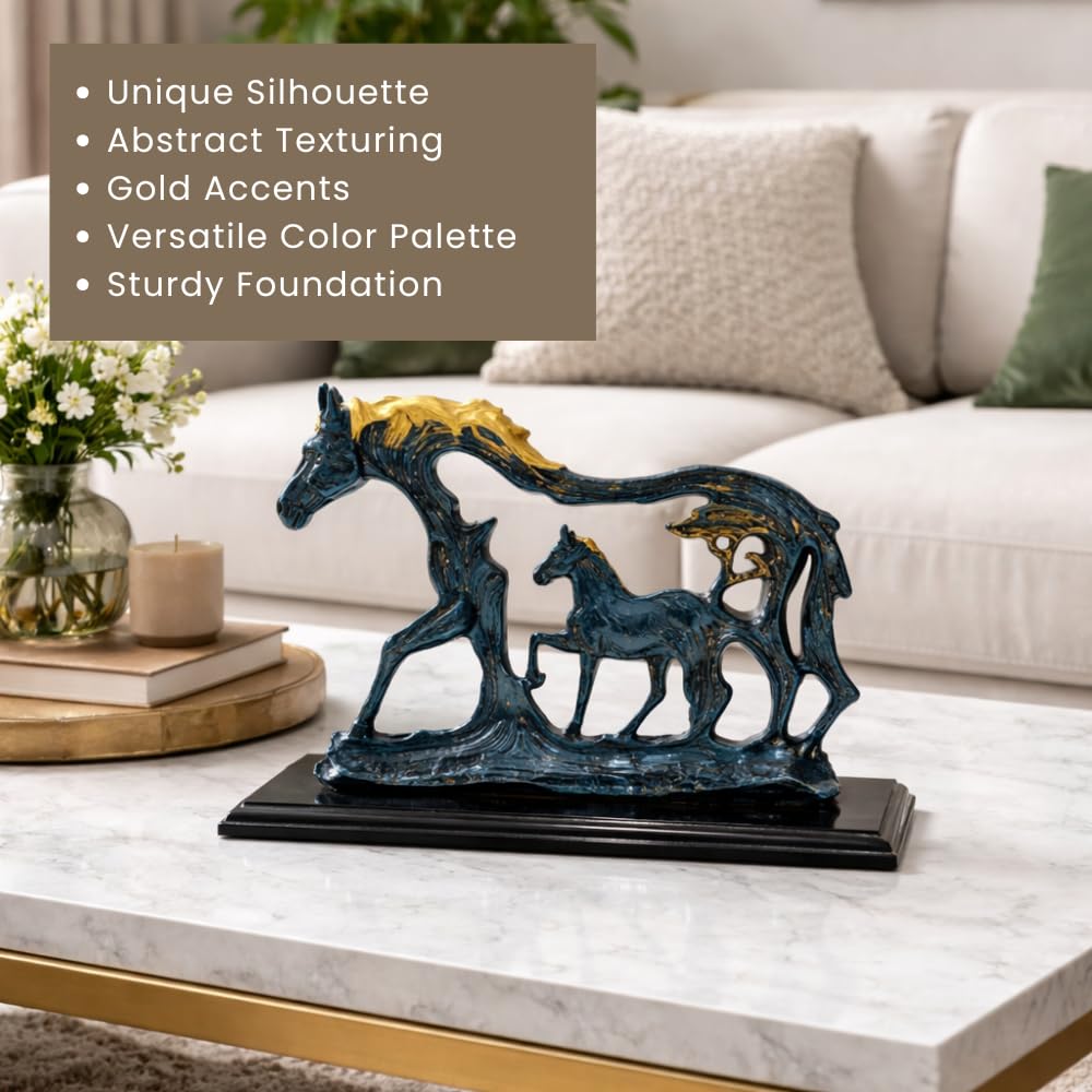 9 inch Resin Horse Showpiece | Lucky Horse Statue for Home Decor | Elegant Figurine for Living Room, Hall & Bedroom | Decorative Gift Item (Blue)
