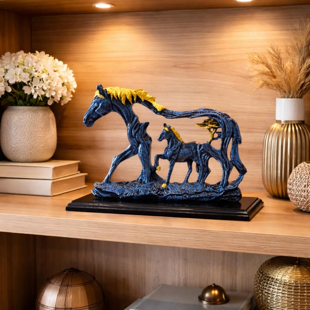 9 inch Resin Horse Showpiece | Lucky Horse Statue for Home Decor | Elegant Figurine for Living Room, Hall & Bedroom | Decorative Gift Item (Blue)