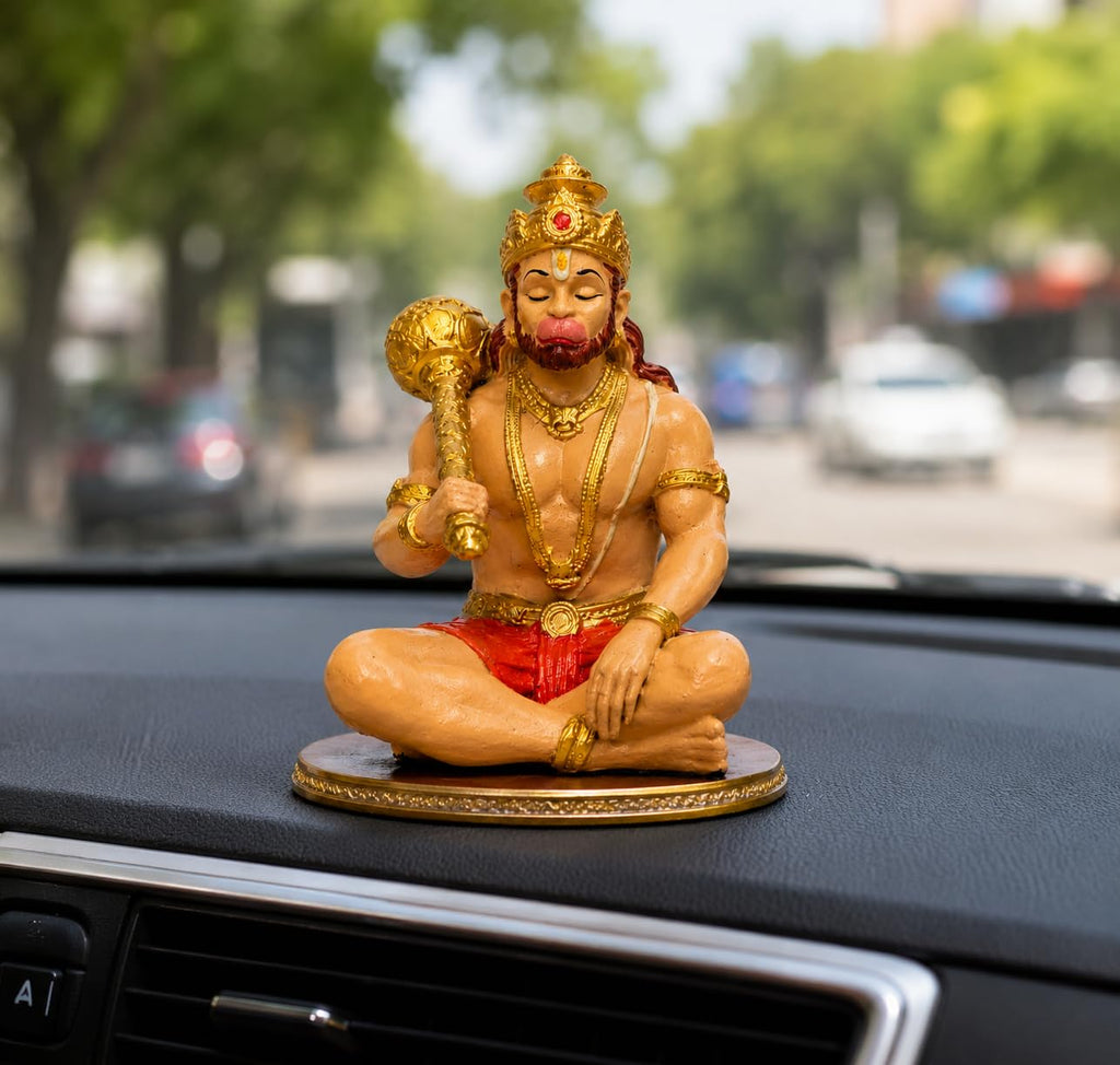 Hanuman Murti Idol for Car Dashboard, Home & Office Desk | Resin Bajrangbali Statue for Pooja Room, Temple Decoration, Festival Gifting & Spiritual Showpiece