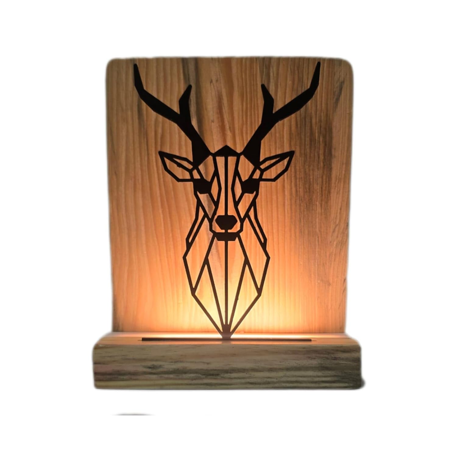 Metal Deer LED Table Lamp Pine Wood Base,Laser Cut Design,9x7 inches,Decorative Ambient Lighting Modern Style. (Deer)