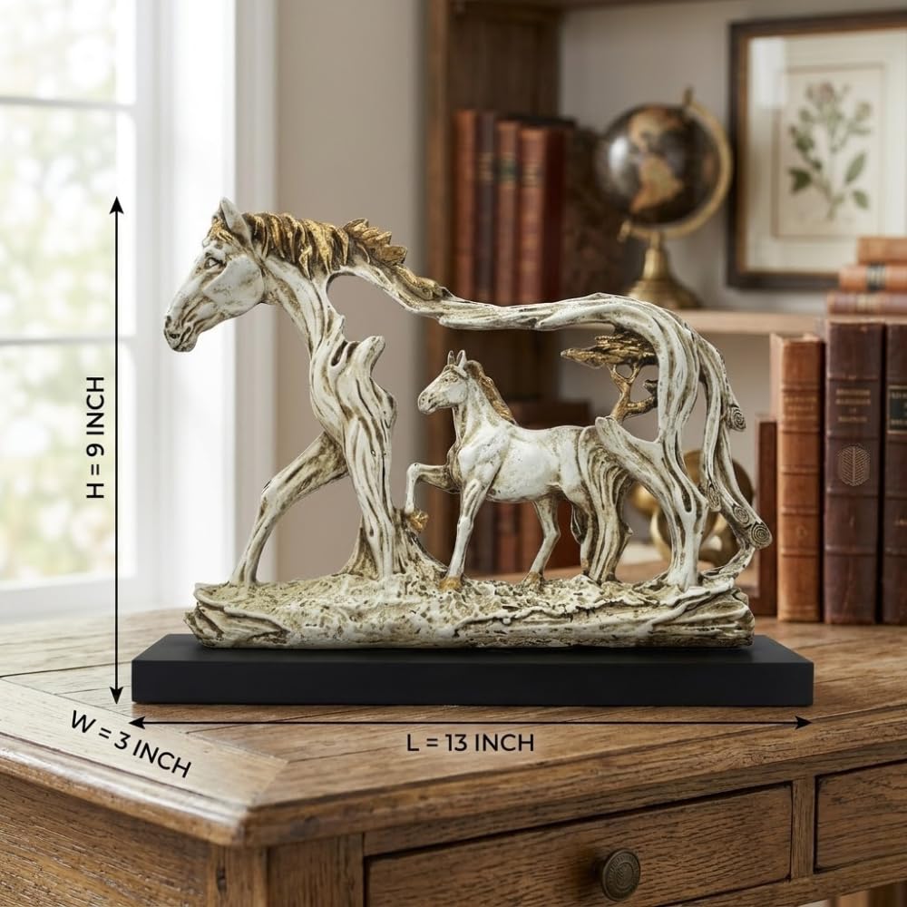 Resin Horse Showpiece | Lucky Horse Statue for Home Decor | Elegant Figurine for Living Room, Hall & Bedroom | Decorative Gift Item (White)