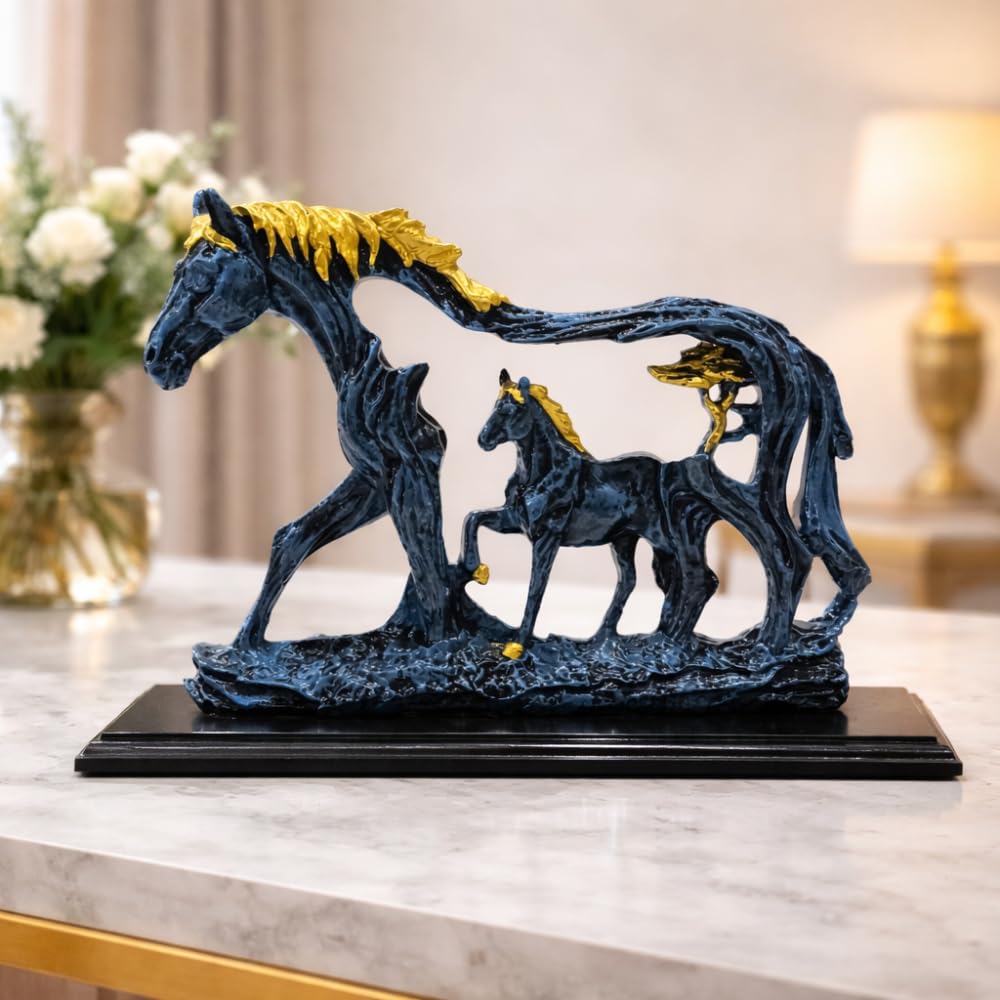 9 inch Resin Horse Showpiece | Lucky Horse Statue for Home Decor | Elegant Figurine for Living Room, Hall & Bedroom | Decorative Gift Item (Blue)
