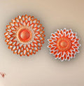 Metal Kesariya Flower Wall Art Decor, Handmade 3D Layered Petal Design, Set of 2 (13x13 inch and 11x11 inch) (Metallic Kesariya)