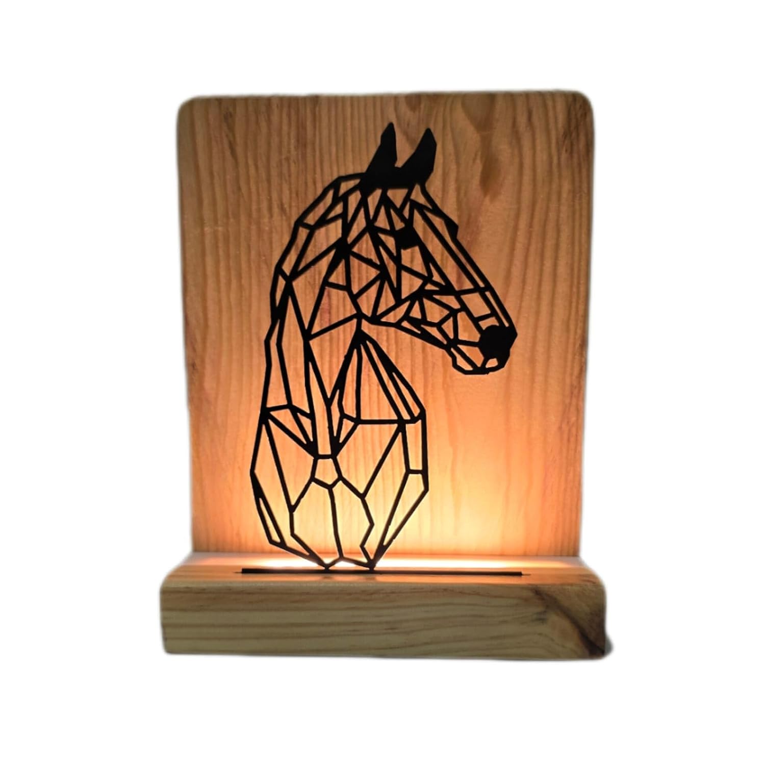 Metal HorseLED Table Lamp Pine Wood Base Laser Cut Design,9x7 inches,Decorative Ambient Lighting Modern Style. (Horse)