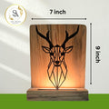 Metal Deer LED Table Lamp Pine Wood Base,Laser Cut Design,9x7 inches,Decorative Ambient Lighting Modern Style. (Deer)