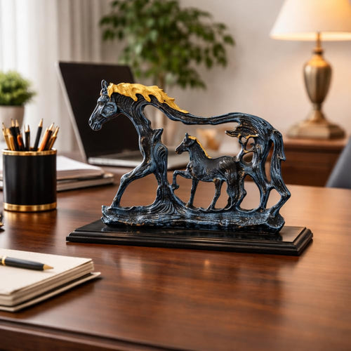 9 inch Resin Horse Showpiece | Lucky Horse Statue for Home Decor | Elegant Figurine for Living Room, Hall & Bedroom | Decorative Gift Item (Blue)