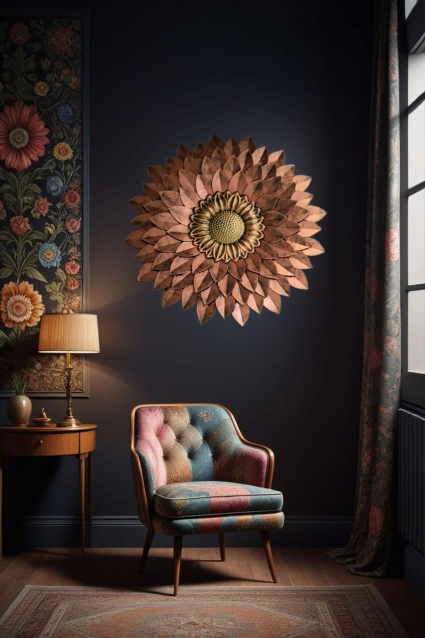 Metal Designer Flower Wall Decor - Size 21 X 21 inch (Copper Brown)