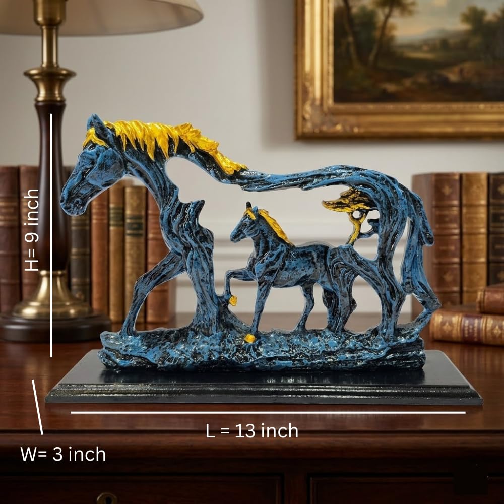 9 inch Resin Horse Showpiece | Lucky Horse Statue for Home Decor | Elegant Figurine for Living Room, Hall & Bedroom | Decorative Gift Item (Blue)