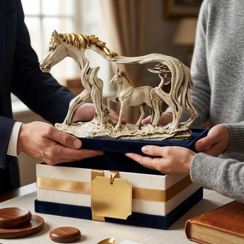 Resin Horse Showpiece | Lucky Horse Statue for Home Decor | Elegant Figurine for Living Room, Hall & Bedroom | Decorative Gift Item (White)