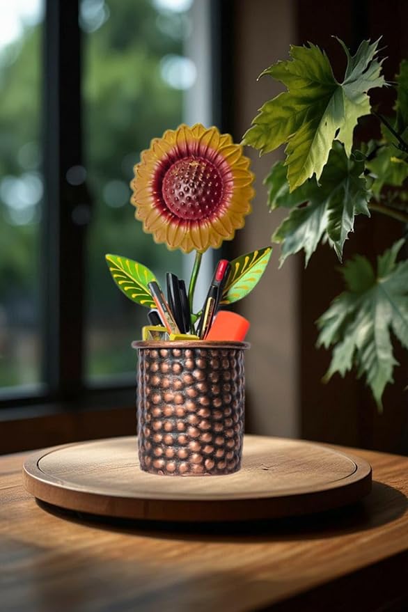 Rajasthani Handcrafted Metal sunflower Pen Stand