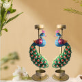 Metal Peacock Tealight Candle Holder, Handcrafted Multi-Colour Rajasthani Design for Home Decor,Festive Decoration and gifting11 x 24 cm (Pair) (Peacock Candle Stand Pair(Mini))