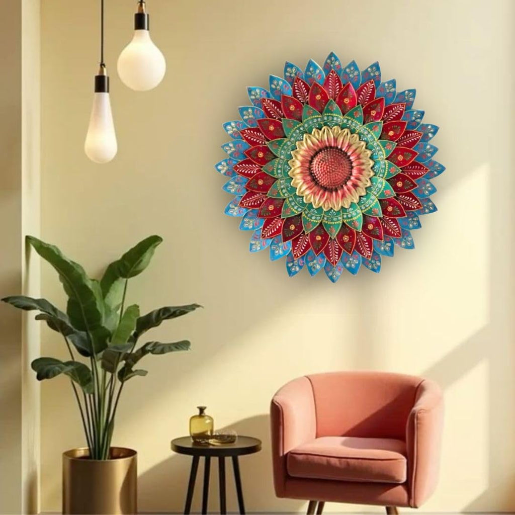 Metal Designer Flower Wall Decor, Flower Wall Art, Decor item,- Size 21 X 21 inch (Metallic Designer Blue)