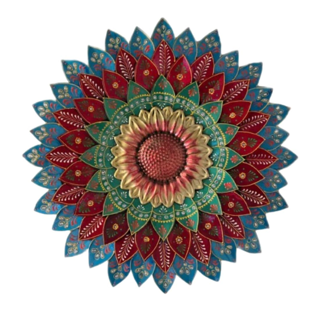 Metal Designer Flower Wall Decor, Flower Wall Art, Decor item,- Size 21 X 21 inch (Metallic Designer Blue)