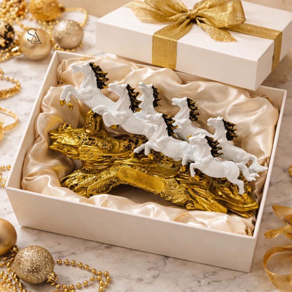 SETHI AESTHETIC 18 Inch Running 7 Victory Horses Resin Statue for Vastu & Feng Shui | Large Decorative Showpiece for Home, Office & Living Room...