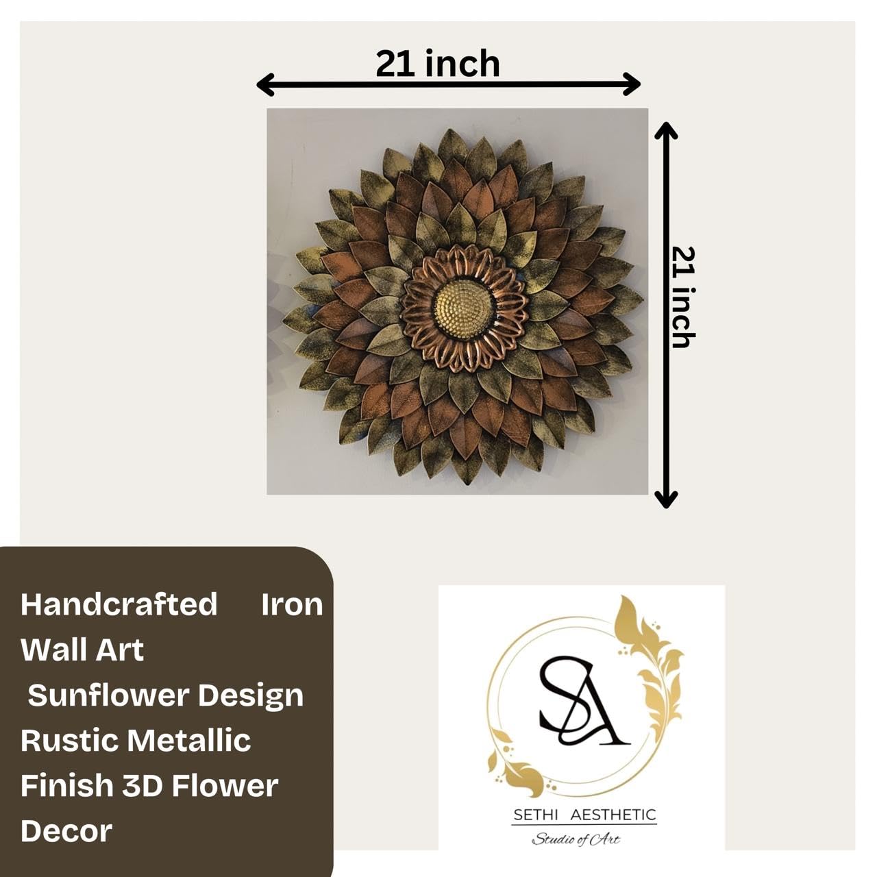 Flower handmade Wall art Decor - Stylish Daisy Decorative Wall Decor for diwali decoration, Size 54X54 CM (Metallic Hues)