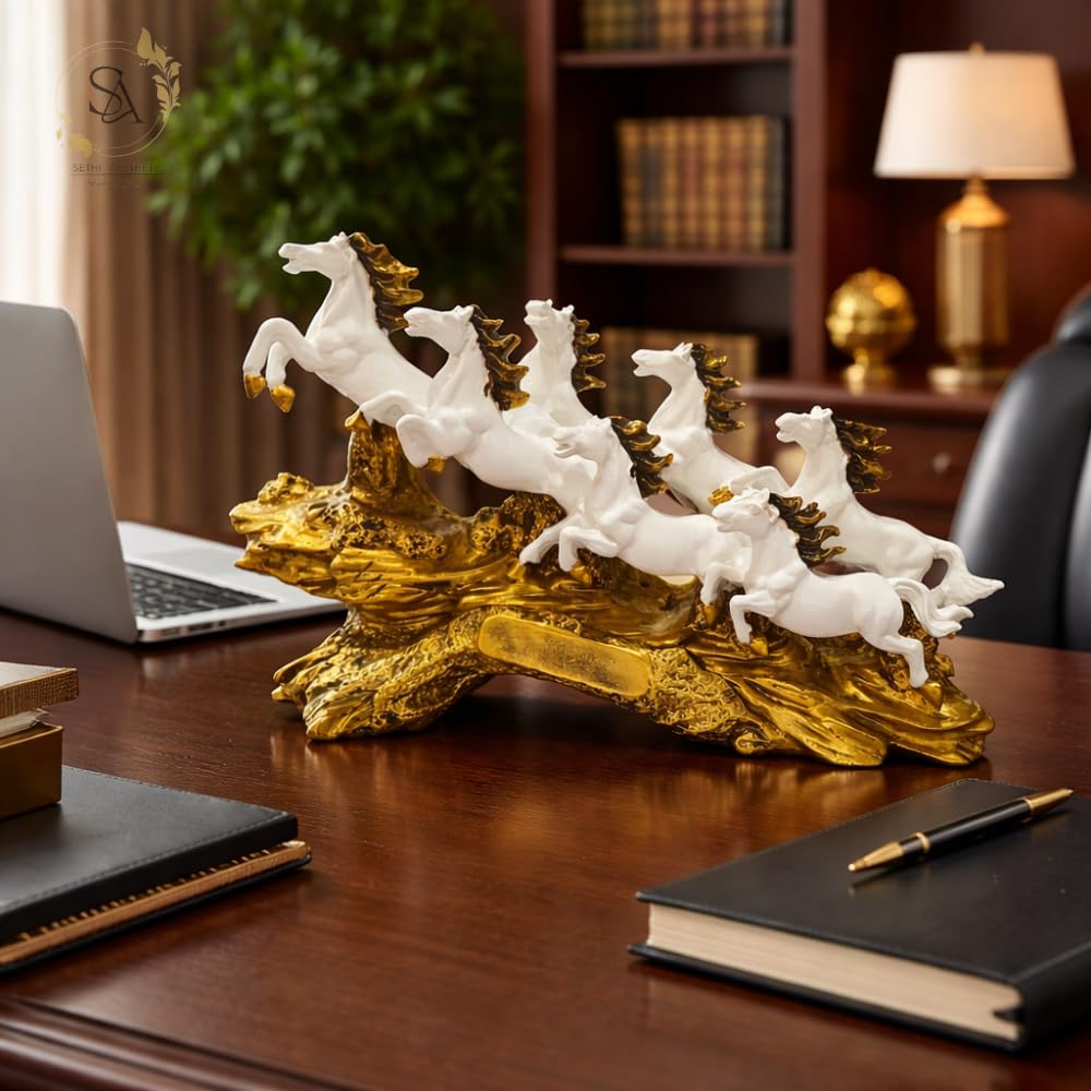 SETHI AESTHETIC 18 Inch Running 7 Victory Horses Resin Statue for Vastu & Feng Shui | Large Decorative Showpiece for Home, Office & Living Room...