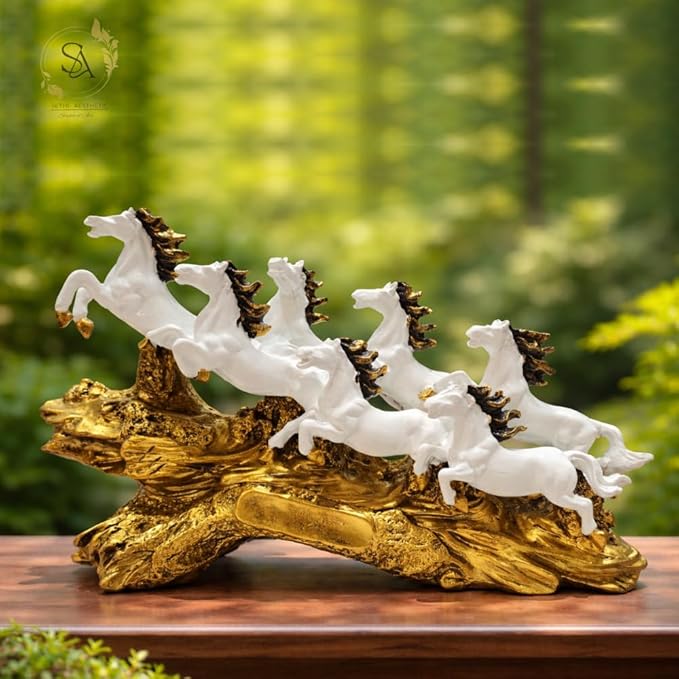 SETHI AESTHETIC 18 Inch Running 7 Victory Horses Resin Statue for Vastu & Feng Shui | Large Decorative Showpiece for Home, Office & Living Room...