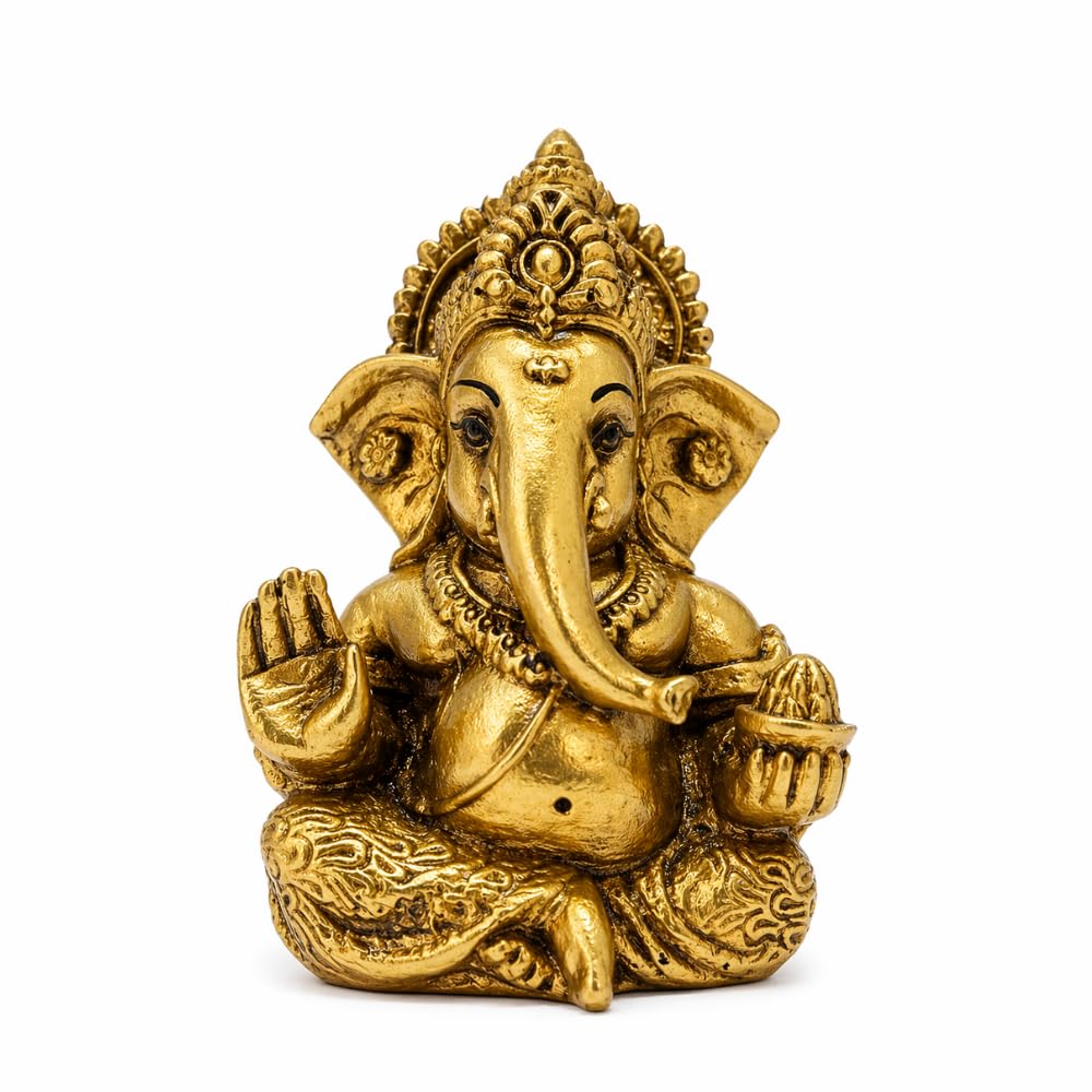 Ganesha Idol for Car Dashboard & Home Decor – Ganpati Murti for Puja Room | Lord Ganesh Statue for Office Desk | Decorative Figurine & Gift Item 3.5" inches (Golden)