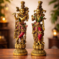 Radha Krishna Resin Showpiece Set 14 Inch | Krishna Playing Flute & Radha Blessing Statue for Home Décor | Living Room | Temple | Festive Gifts (Radha Krishna)
