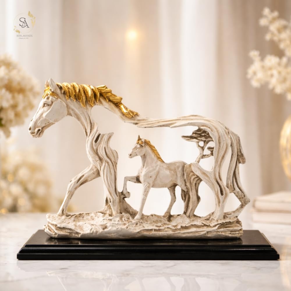 Resin Horse Showpiece | Lucky Horse Statue for Home Decor | Elegant Figurine for Living Room, Hall & Bedroom | Decorative Gift Item (White)