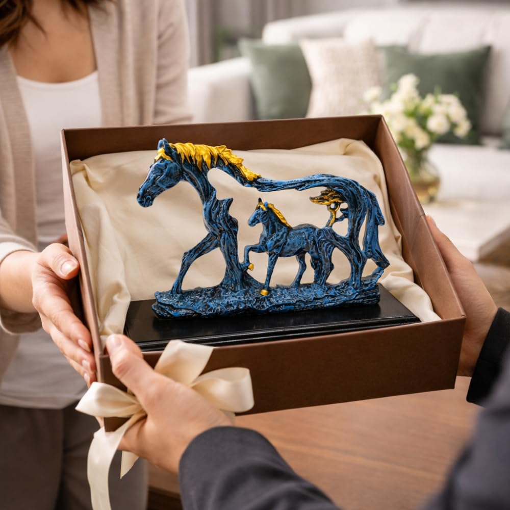 9 inch Resin Horse Showpiece | Lucky Horse Statue for Home Decor | Elegant Figurine for Living Room, Hall & Bedroom | Decorative Gift Item (Blue)