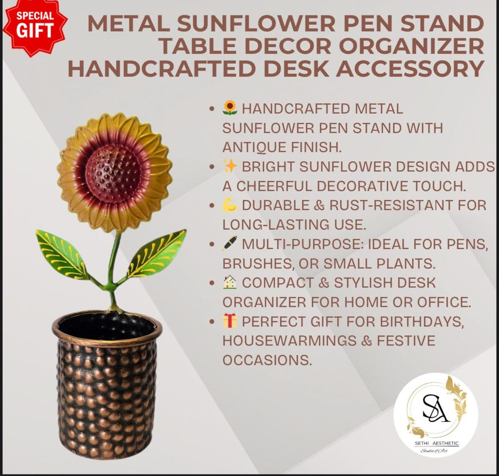 Rajasthani Handcrafted Metal sunflower Pen Stand