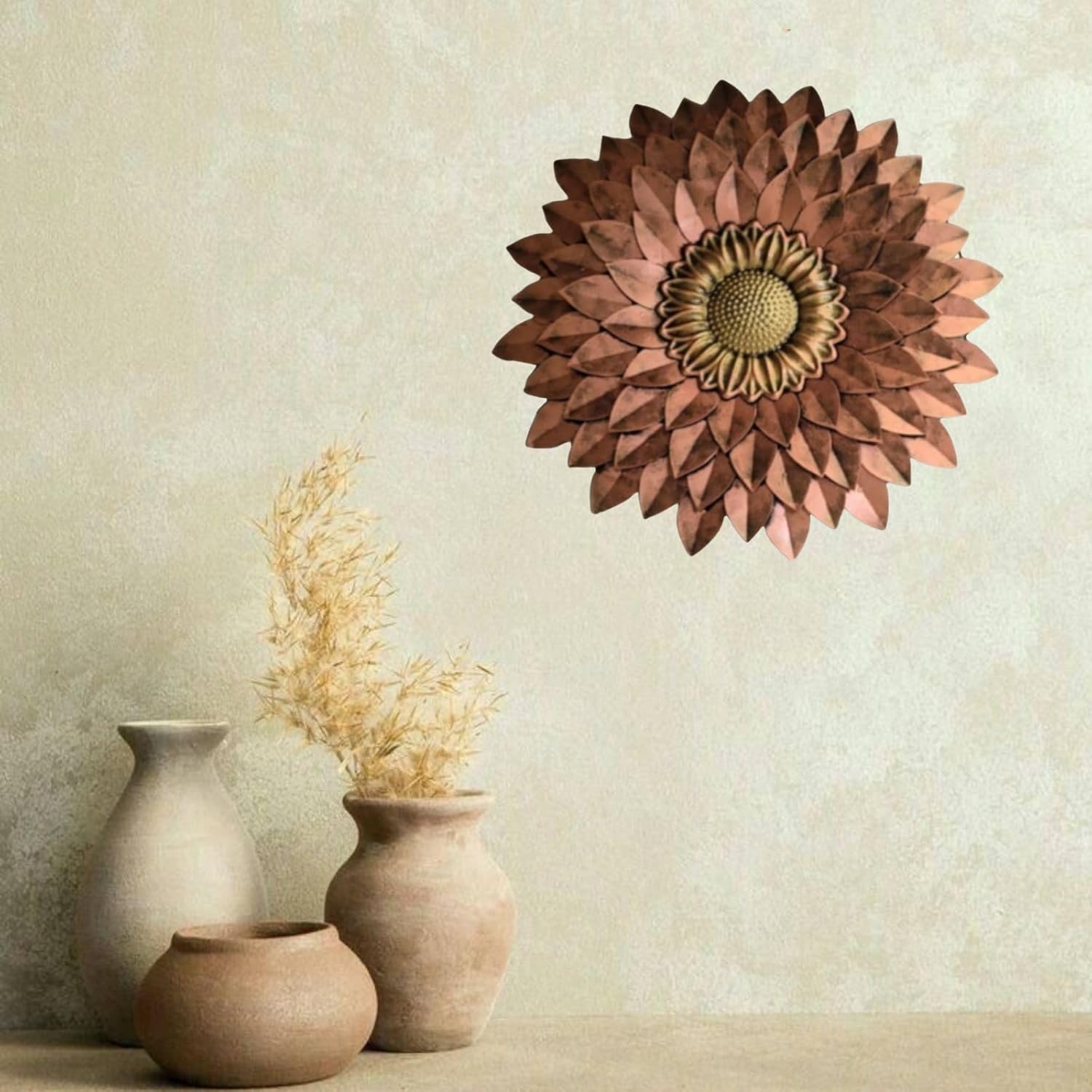 Metal Designer Flower Wall Decor - Size 21 X 21 inch (Copper Brown)