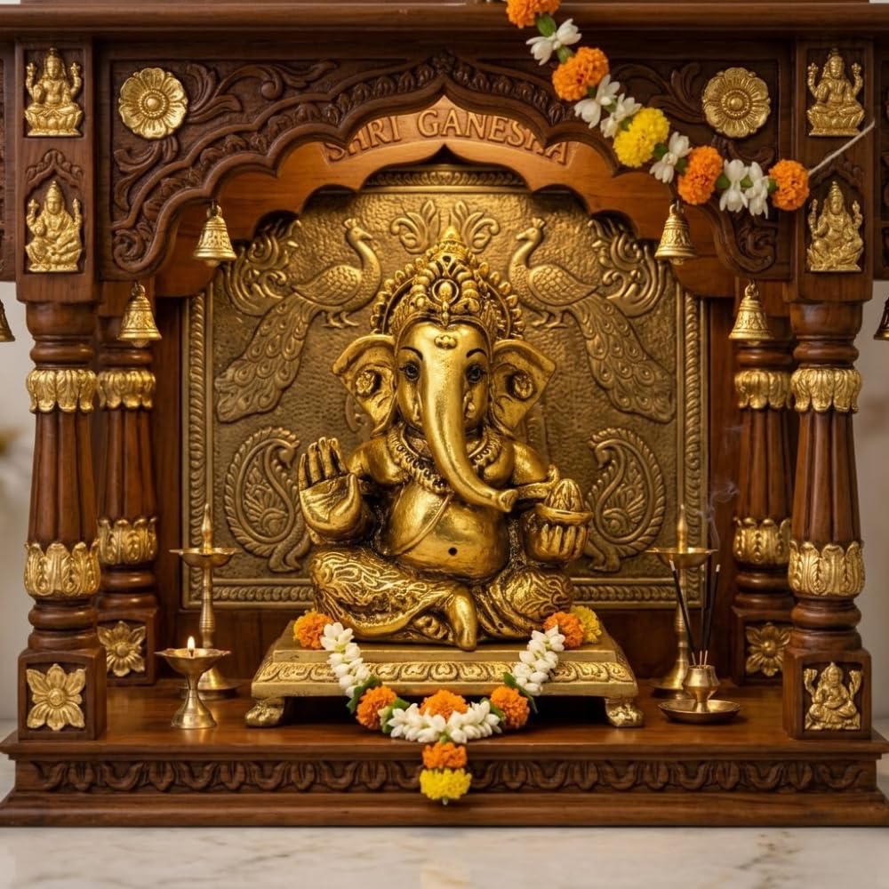 Ganesha Idol for Car Dashboard & Home Decor – Ganpati Murti for Puja Room | Lord Ganesh Statue for Office Desk | Decorative Figurine & Gift Item 3.5" inches (Golden)