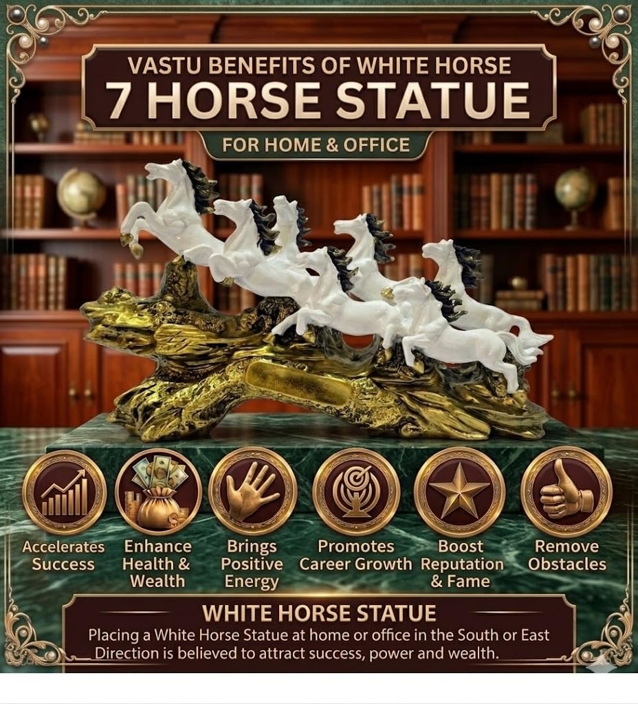 SETHI AESTHETIC 18 Inch Running 7 Victory Horses Resin Statue for Vastu & Feng Shui | Large Decorative Showpiece for Home, Office & Living Room...