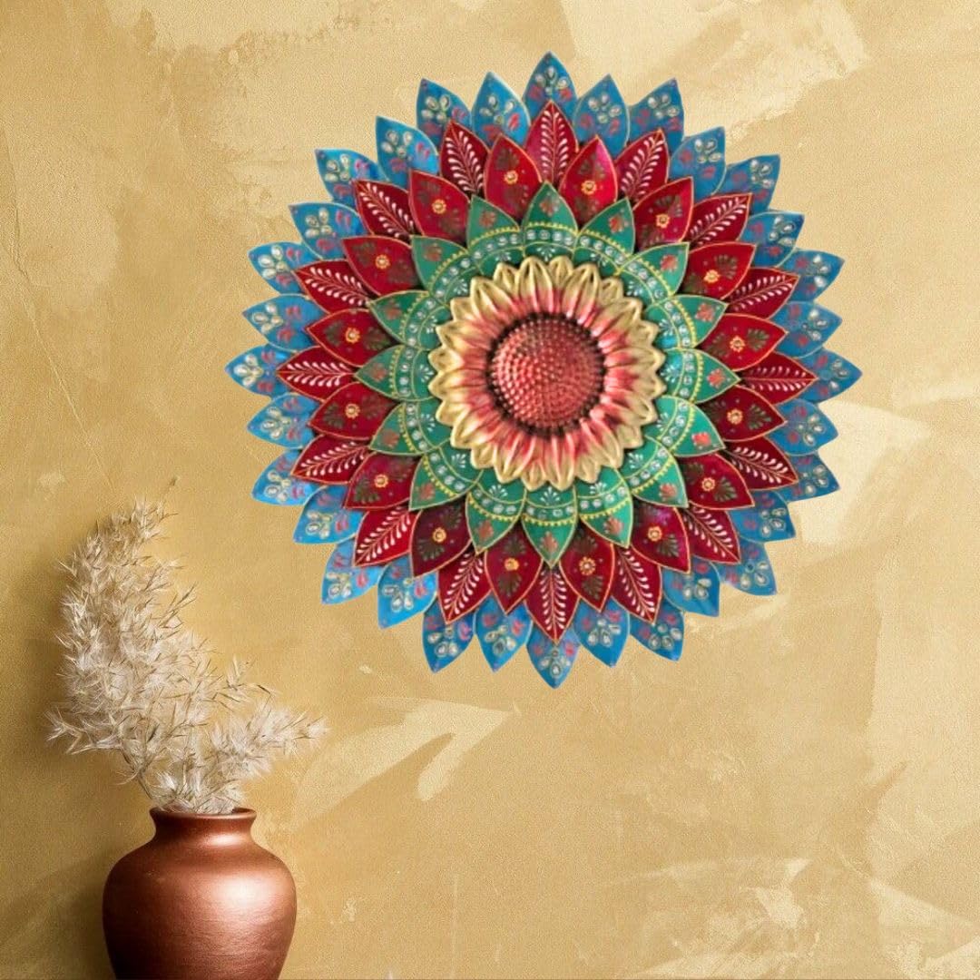 Metal Designer Flower Wall Decor, Flower Wall Art, Decor item,- Size 21 X 21 inch (Metallic Designer Blue)