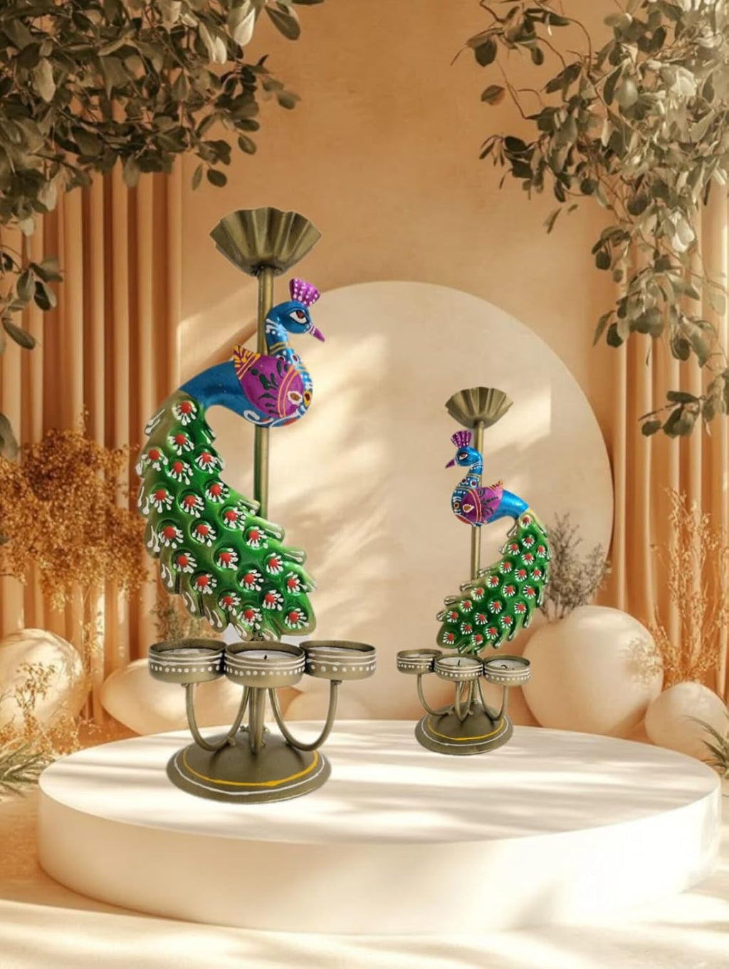 Metal Peacock Tealight Candle Holder Rajasthani Design [Pair])