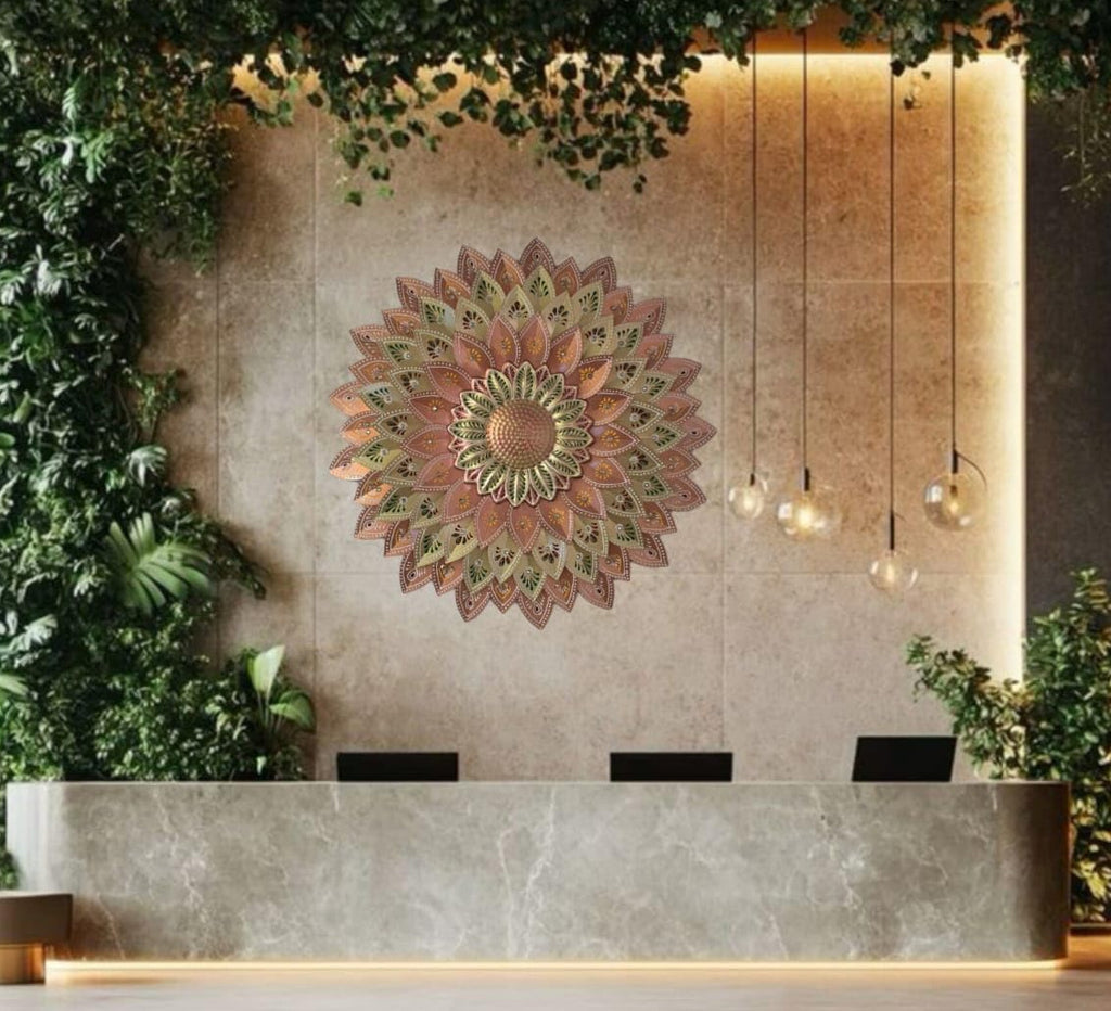 Meta Flower Wall Art, Decor item (Metallic Designer Brown)