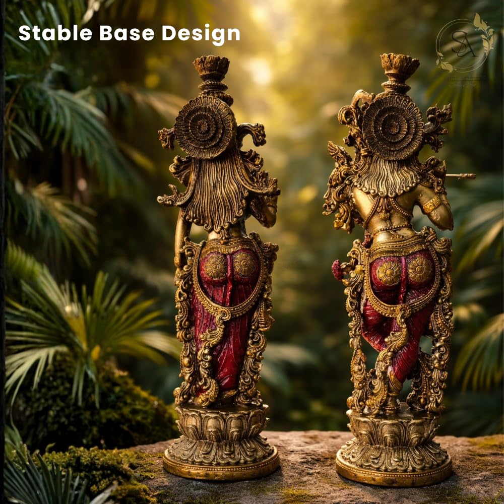 Radha Krishna Resin Showpiece Set 14 Inch | Krishna Playing Flute & Radha Blessing Statue for Home Décor | Living Room | Temple | Festive Gifts (Radha Krishna)