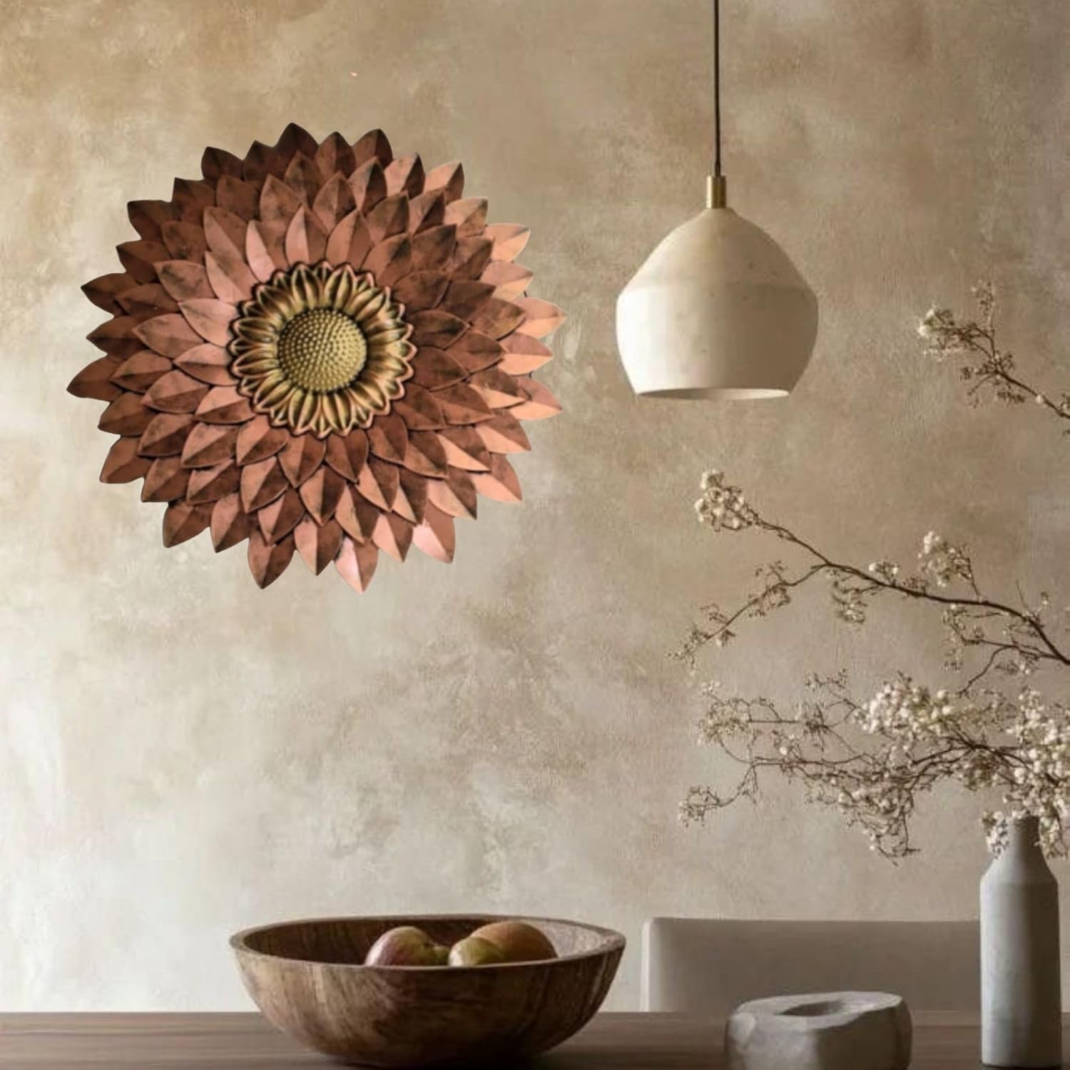 Metal Designer Flower Wall Decor - Size 21 X 21 inch (Copper Brown)