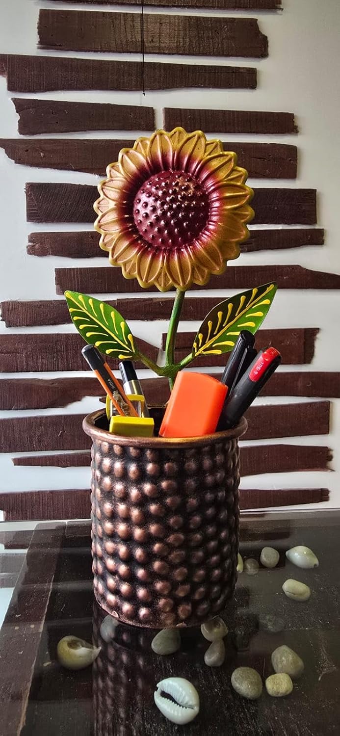 Rajasthani Handcrafted Metal sunflower Pen Stand