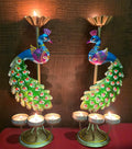 Metal Peacock Tealight Candle Holder Rajasthani Design [Pair])