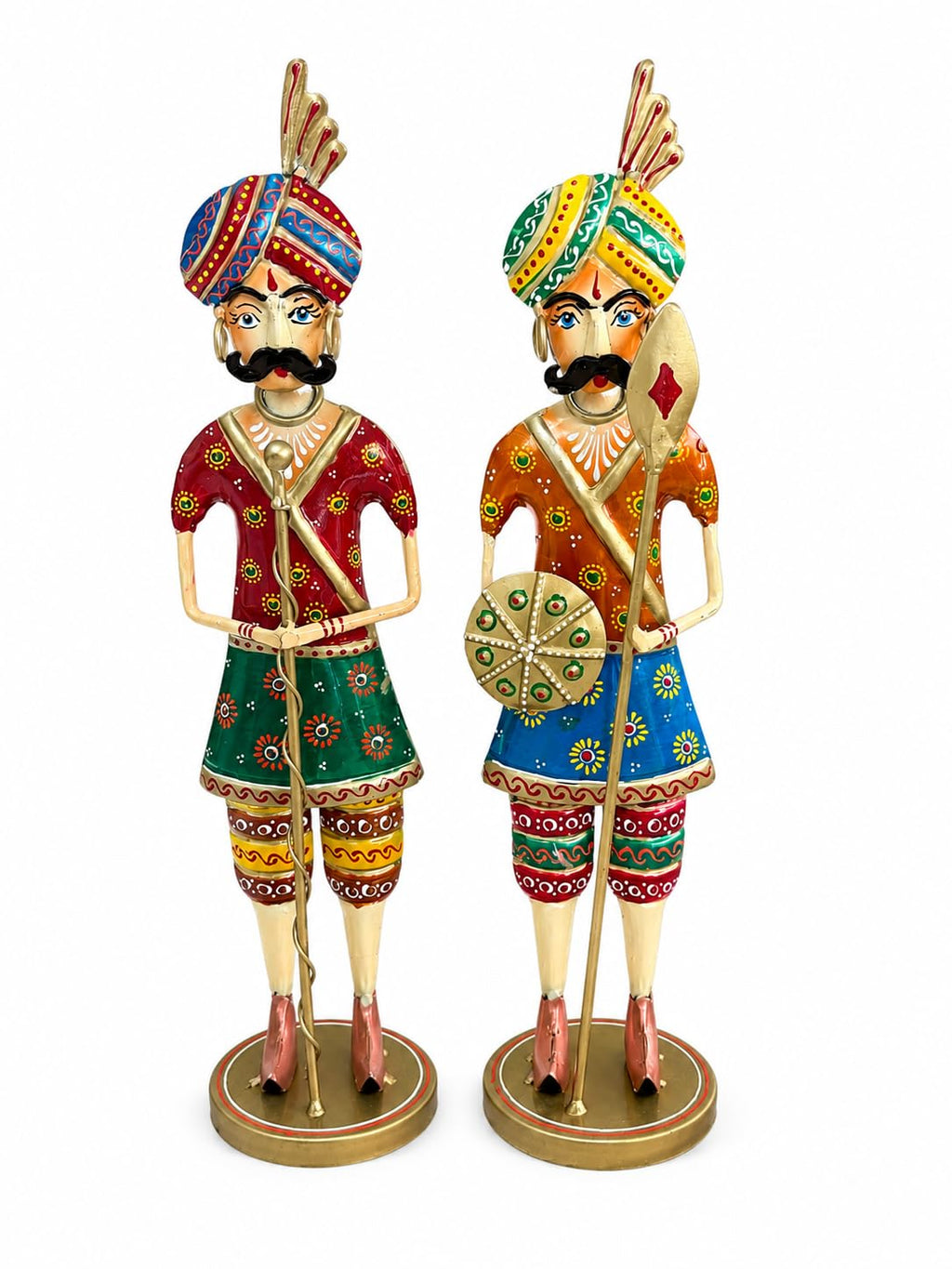 Handcrafted Metal Rajasthani Chowkidar Set of 2 | Traditional Hand-Painted Royal Warrior Figurines | Indian Folk Art Decorative Showpiece for Home, Office & Lobby Decor | 15 Inch
