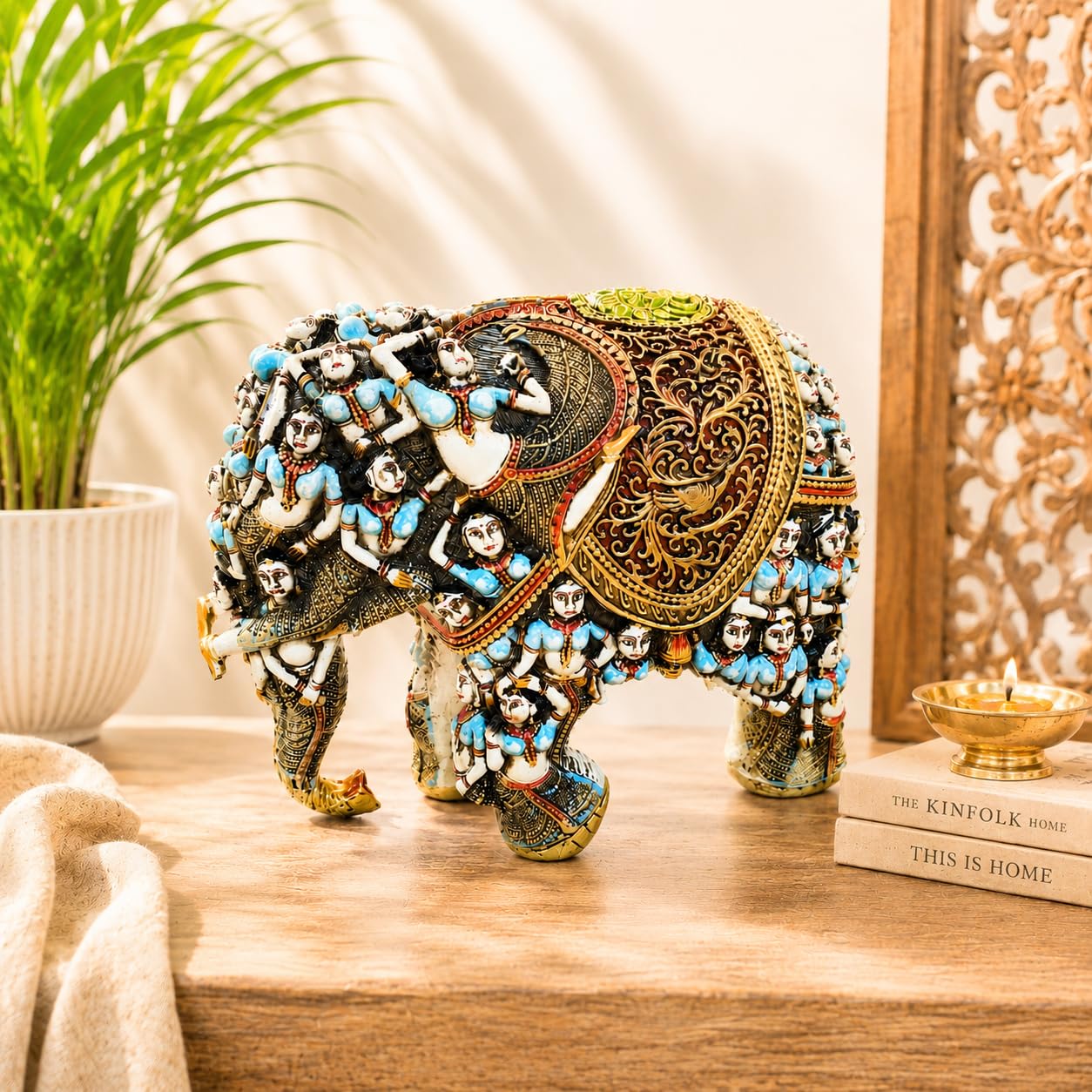Handcrafted 3D Designer Elephant Statue for Home Décor –Polyresin | Symbol of Strength, Wisdom & Prosperity | Decorative Gift for Living Room & Office(Big Size-12/14) (Blue) (Copy)