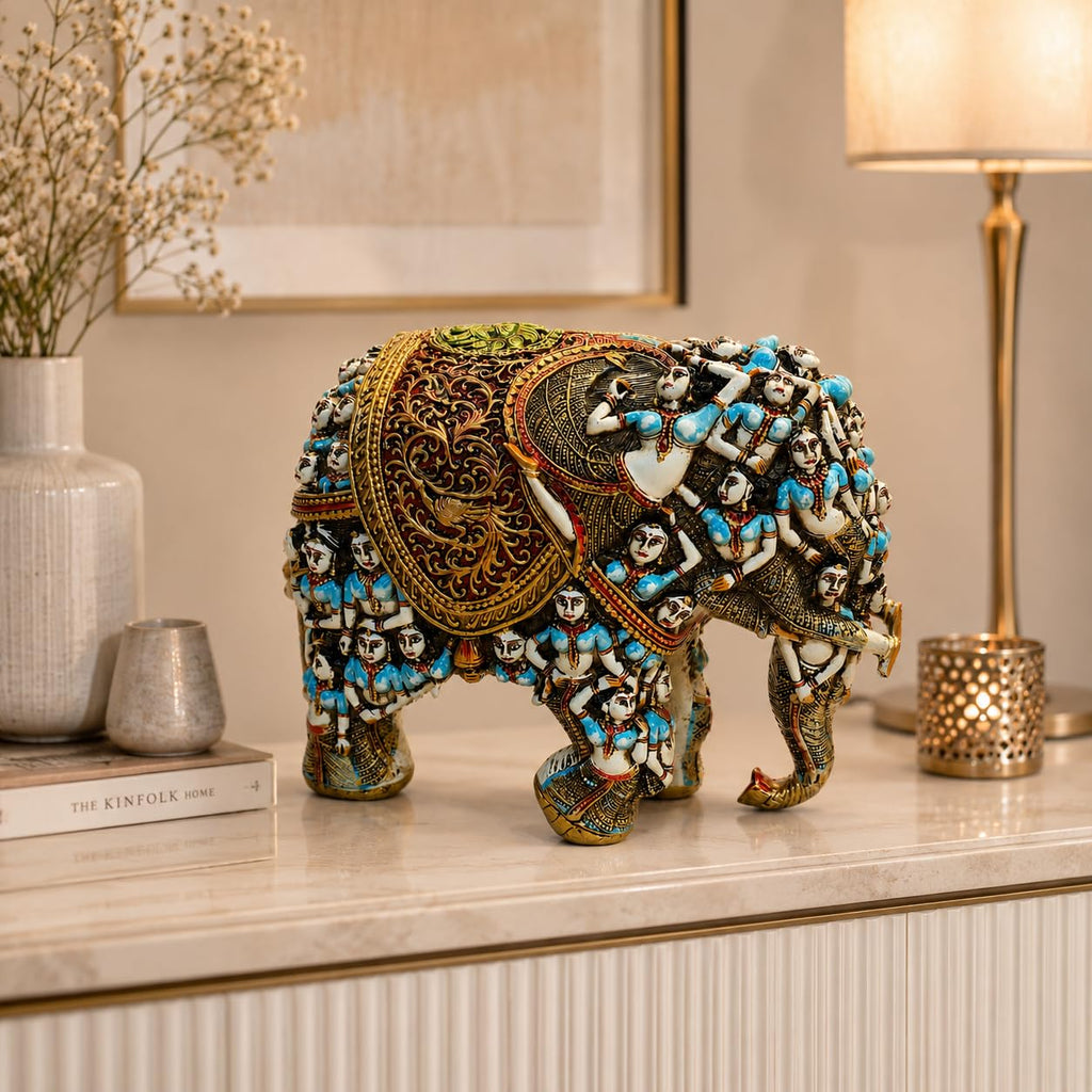 Handcrafted 3D Designer Elephant Statue for Home Décor –Polyresin | Symbol of Strength, Wisdom & Prosperity | Decorative Gift for Living Room & Office(Big Size-12/14) (Blue) (Copy)