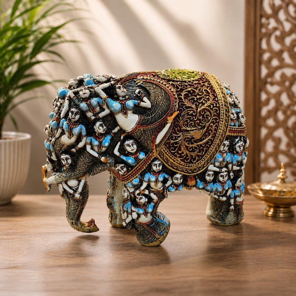 Handcrafted 3D Designer Elephant Statue for Home Décor –Polyresin | Symbol of Strength, Wisdom & Prosperity | Decorative Gift for Living Room & Office(Big Size-12/14) (Blue) (Copy)
