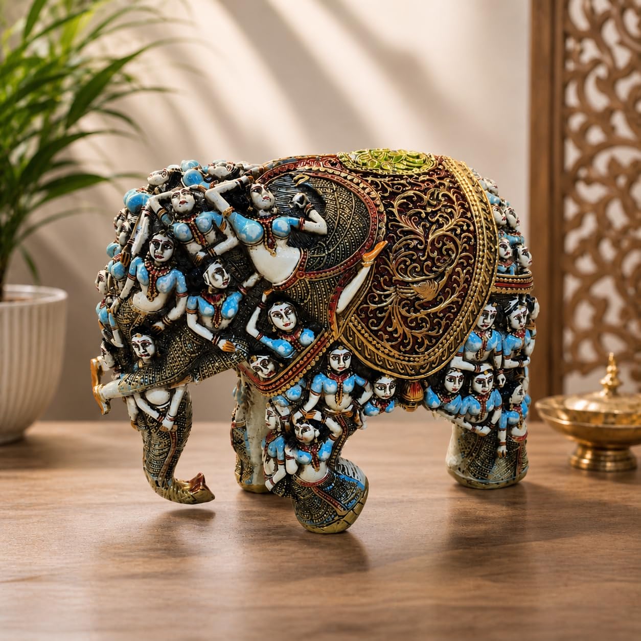 Handcrafted 3D Designer Elephant Statue for Home Décor –Polyresin | Symbol of Strength, Wisdom & Prosperity | Decorative Gift for Living Room & Office(Big Size-12/14) (Blue) (Copy)