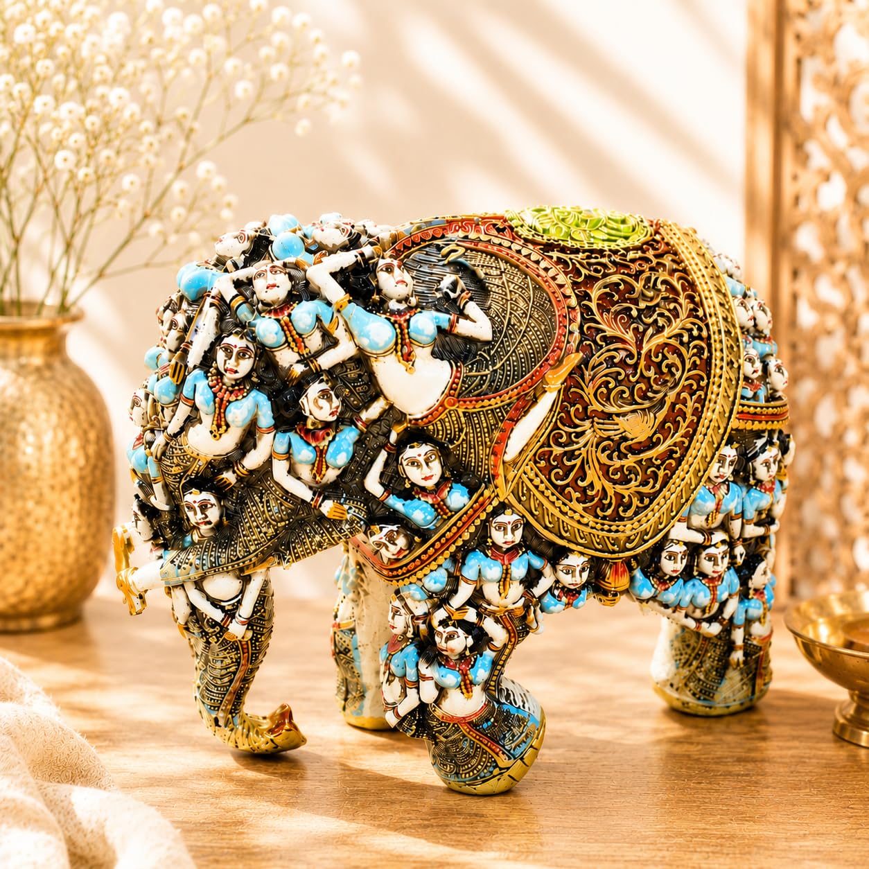 Handcrafted 3D Designer Elephant Statue for Home Décor –Polyresin | Symbol of Strength, Wisdom & Prosperity | Decorative Gift for Living Room & Office(Big Size-12/14) (Blue) (Copy)