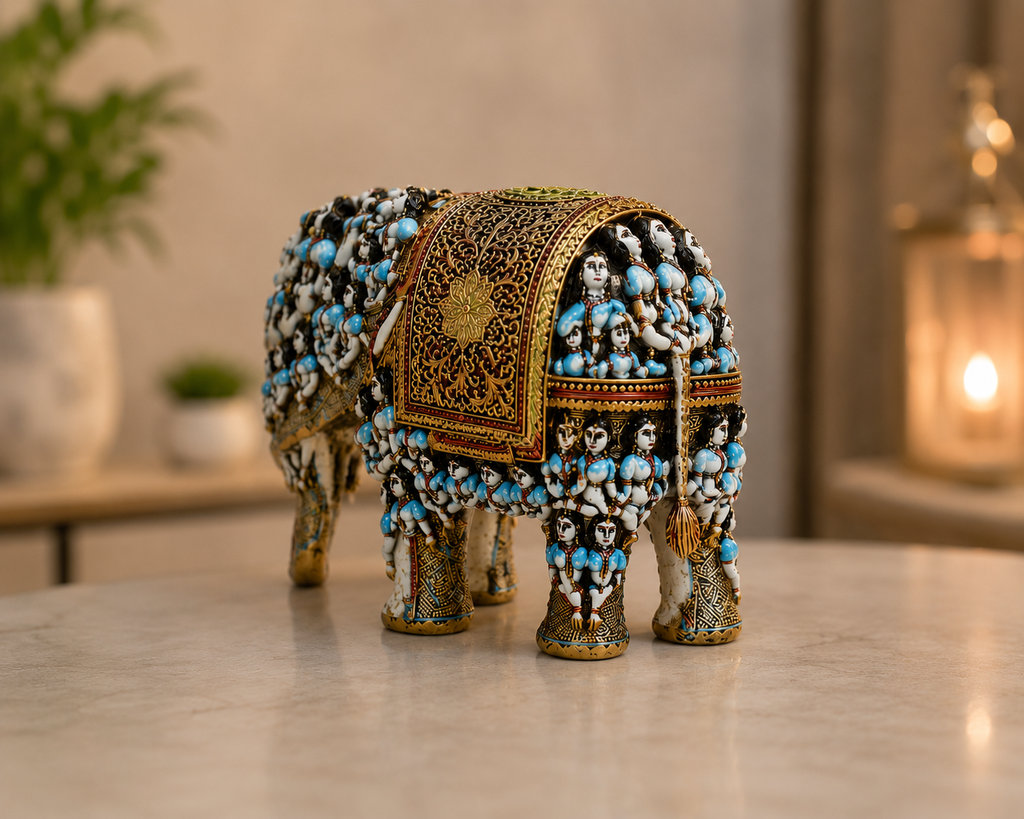 Handcrafted 3D Designer Elephant Statue for Home Décor –Polyresin | Symbol of Strength, Wisdom & Prosperity | Decorative Gift for Living Room & Office(Big Size-12/14) (Blue)